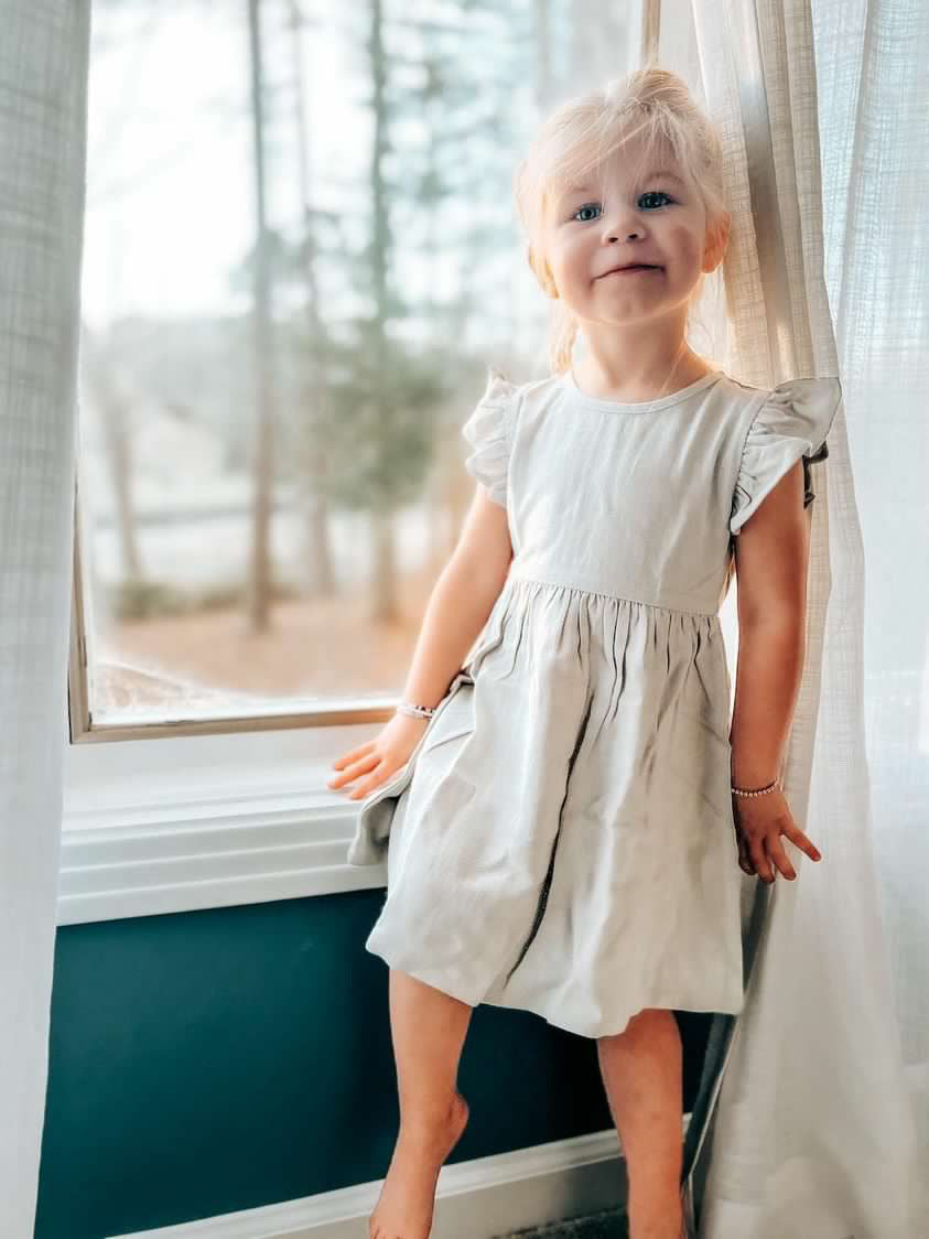 Nora - Grey Flutter Sleeve Dress Nora - Grey Flutter Sleeve Dress