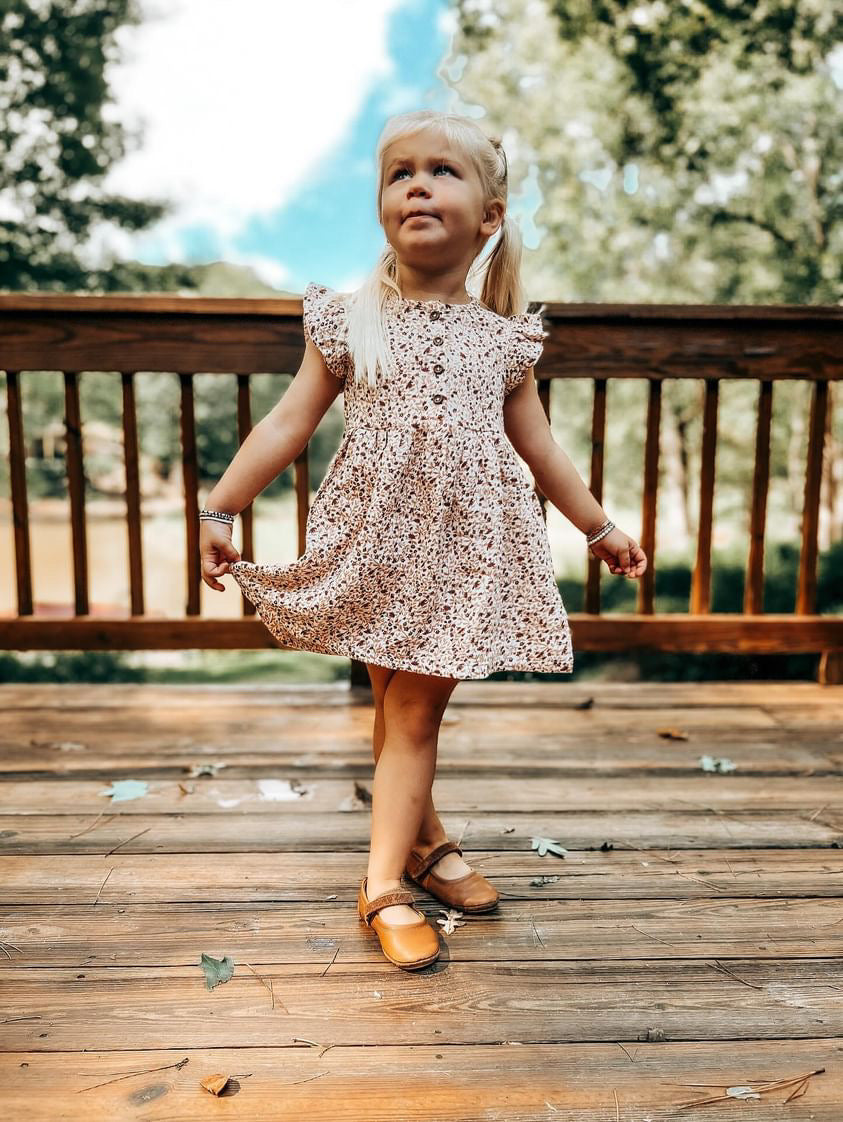 young girl's long brown dress flowers short ruffled sleeves Brown Formal Dress for Kids - Etsy