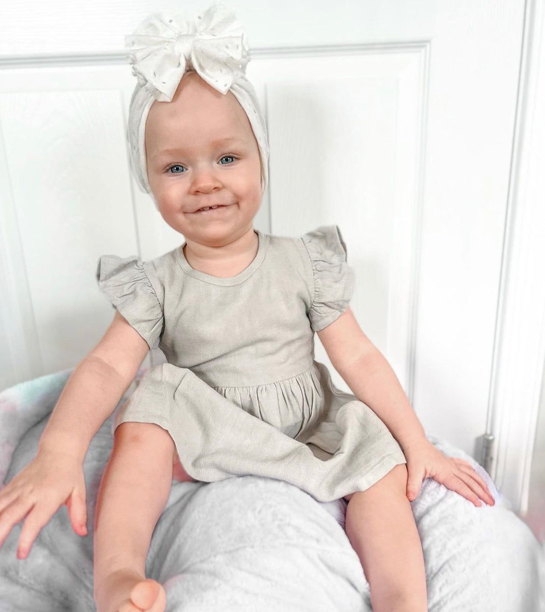 Nora - Grey Flutter Sleeve Dress