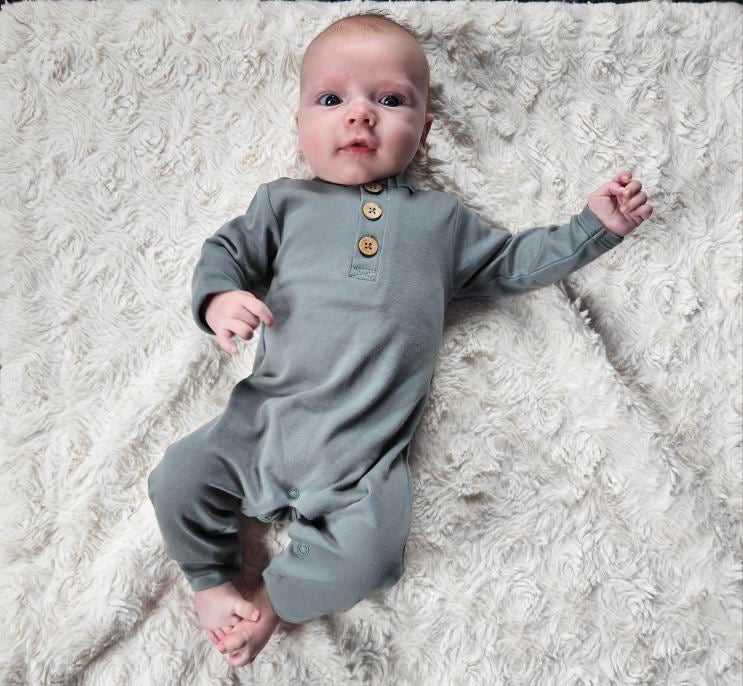 Owen - Long Sleeve Button Romper - Teal