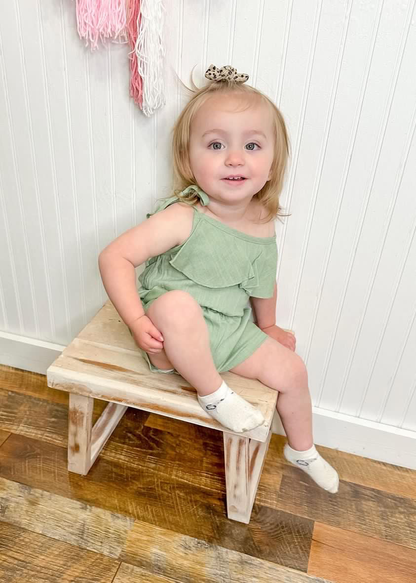 Hannah - Green Linen Tie Romper