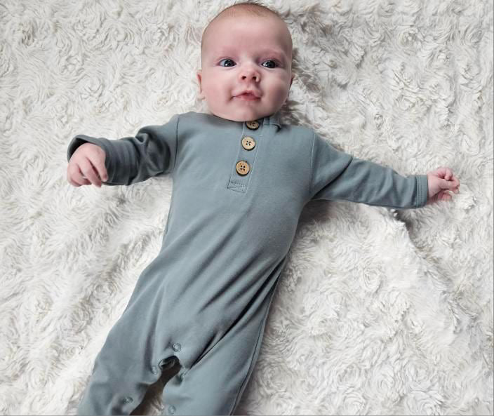 Owen - Long Sleeve Button Romper - Teal