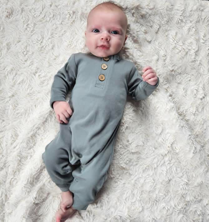 Owen - Long Sleeve Button Romper - Teal