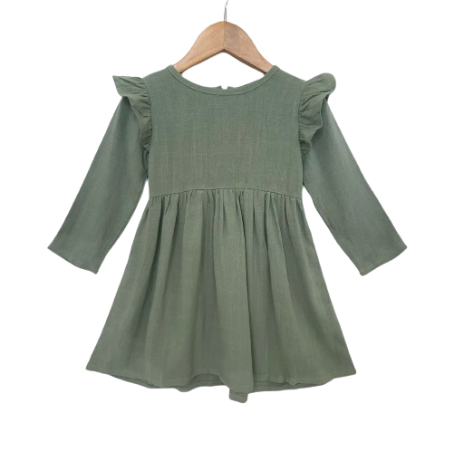 Evie - Green Flutter Long Sleeve Dress