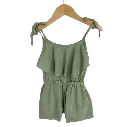 Hannah - Green Linen Tie Romper