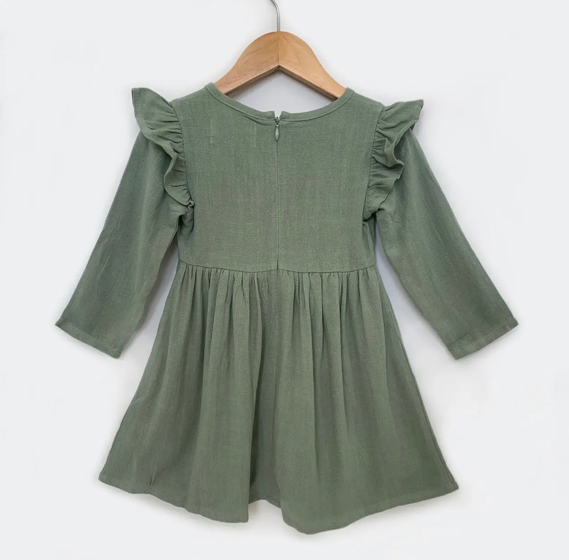 Evie - Green Flutter Long Sleeve Dress