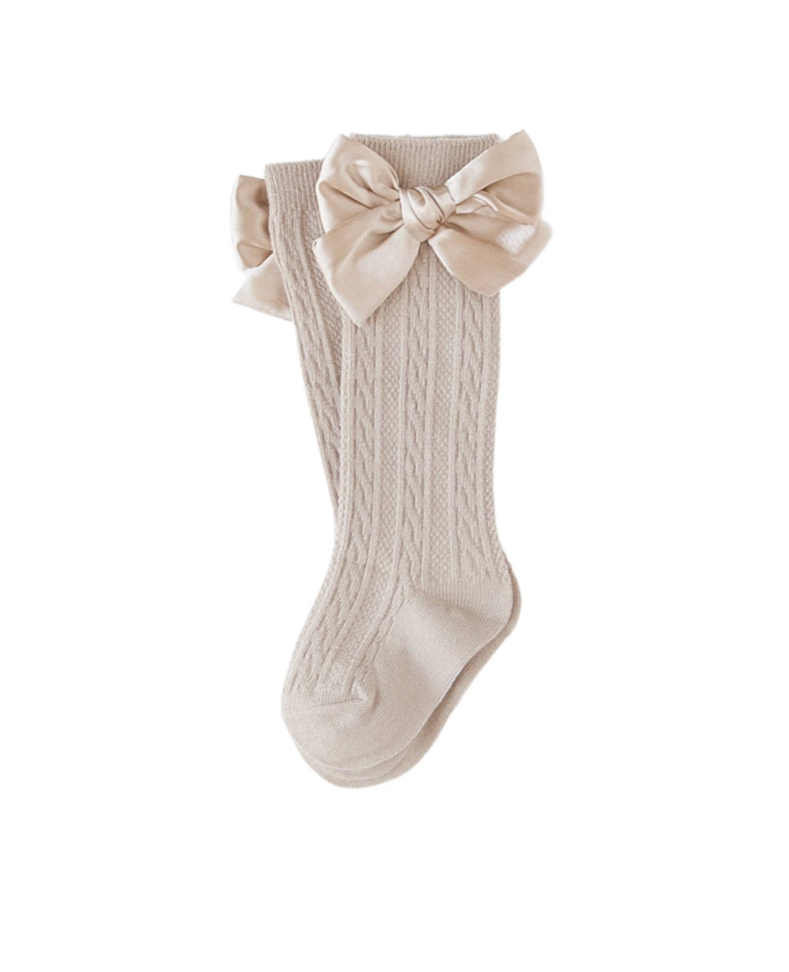 Luxe Knee-High Socks with Satin Bow - Champagne