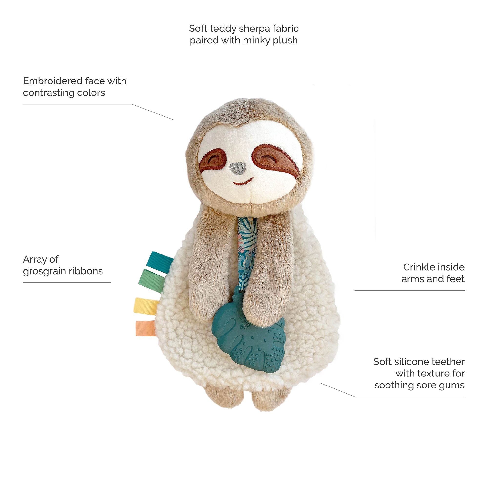 Itzy Friends Itzy Lovey™ Plush with Silicone Teether Toy  Peyton the Sloth
