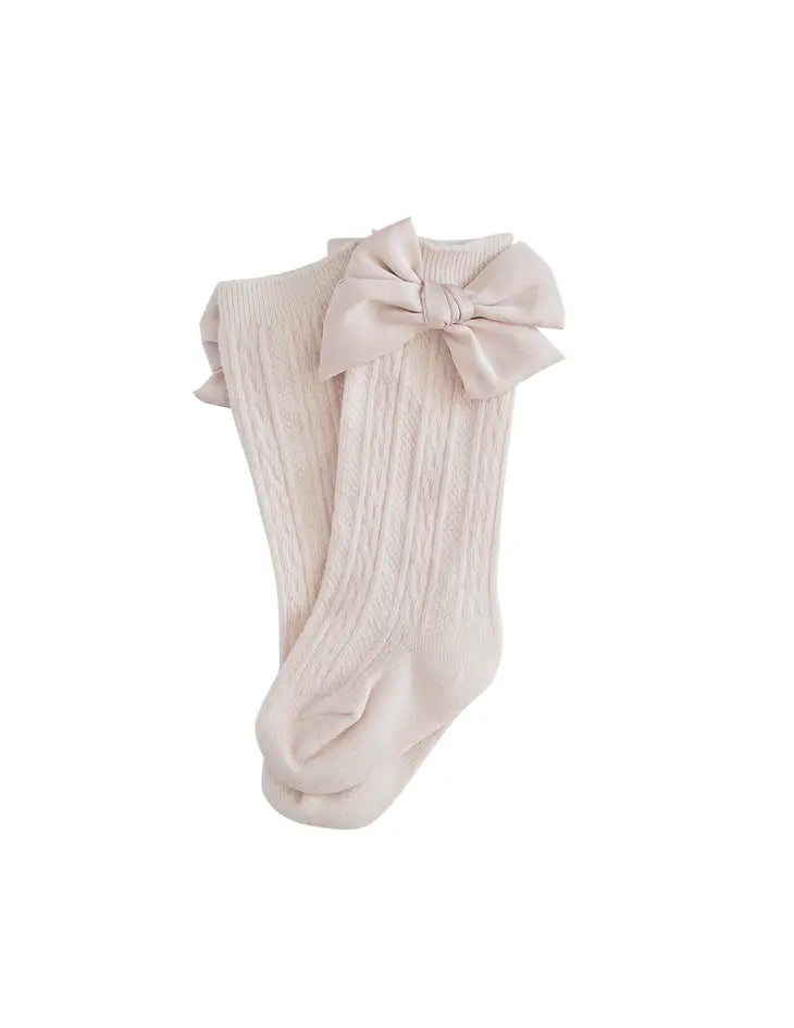 Luxe Knee-High Socks with Satin Bow - Marshmallow