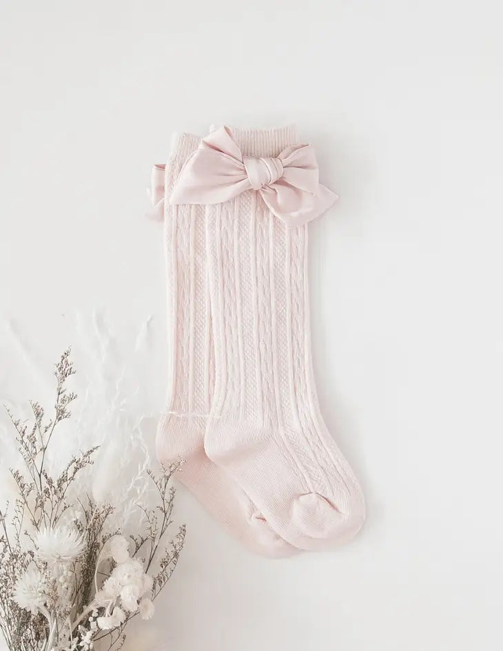 Luxe Knee-High Socks with Satin Bow - Marshmallow